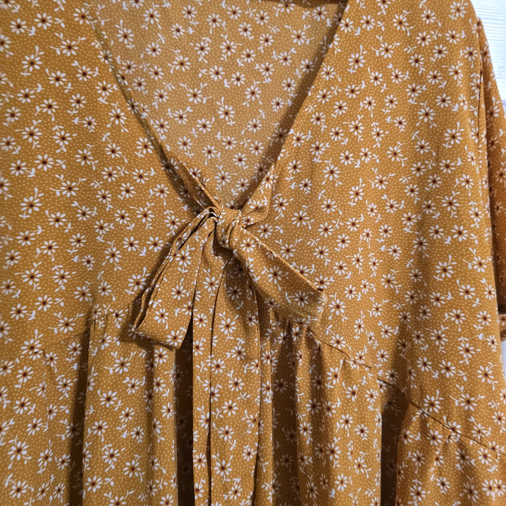 Floral Mustard Tie-Front Blouse Shein 2XL - Picture 2 of 6